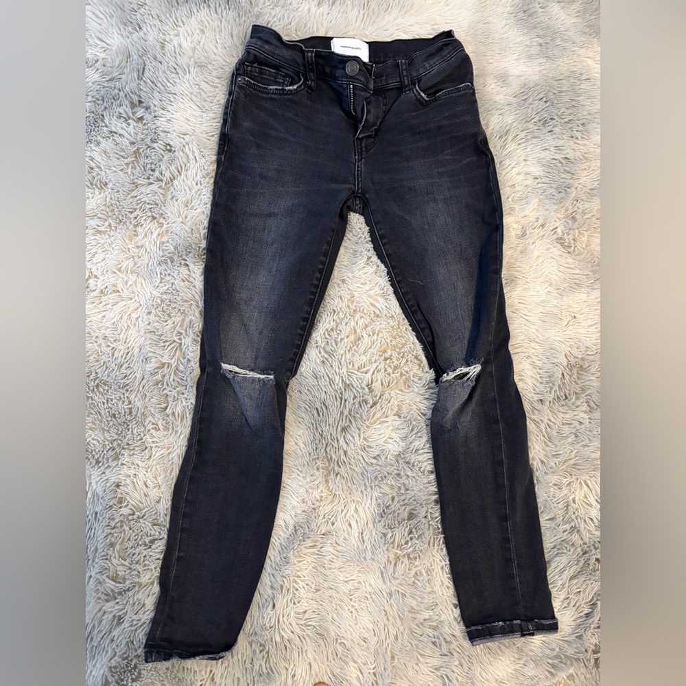 Current/Elliott Black Skinny Jeans with Distressed Knees